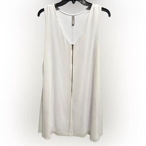 White Dress with Zipper Accent & Sheer Overlay